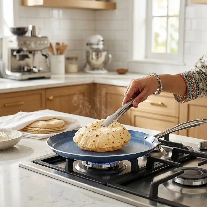 Habitat Ceramic Tawa with Casted Stainless Steel Handle – 28cm Non-Stick Flat Pan for Cooking Rotis, Pancakes, and Crepes
