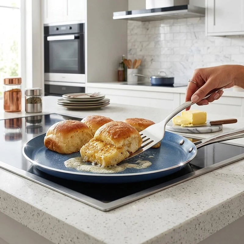 Habitat Ceramic Tawa with Casted Stainless Steel Handle – 28cm Non-Stick Flat Pan for Cooking Rotis, Pancakes, and Crepes
