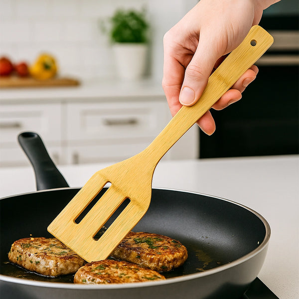 Habitat Bamboo Slotted Turner – Eco-Friendly Kitchen Spatula for Flipping, Stir-Frying, and Serving