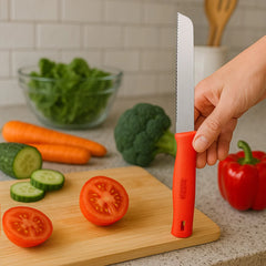 Habitat Basic Smart Kitchen Knife – Sharp Red Knife for Chopping Vegetables and Fruits