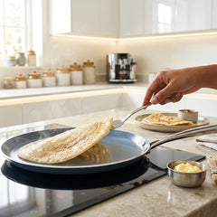 Habitat Ceramic Tawa with Casted Stainless Steel Handle – 28cm Non-Stick Flat Pan for Cooking Rotis, Pancakes, and Crepes