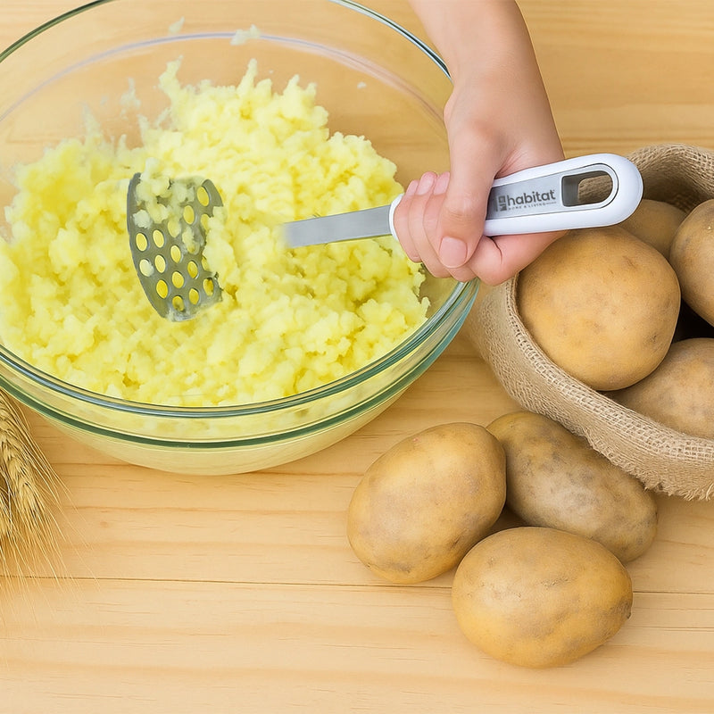Habitat Stainless Steel Potato Masher – Durable Kitchen Tool for Mashing Potatoes, Vegetables, and Fruits