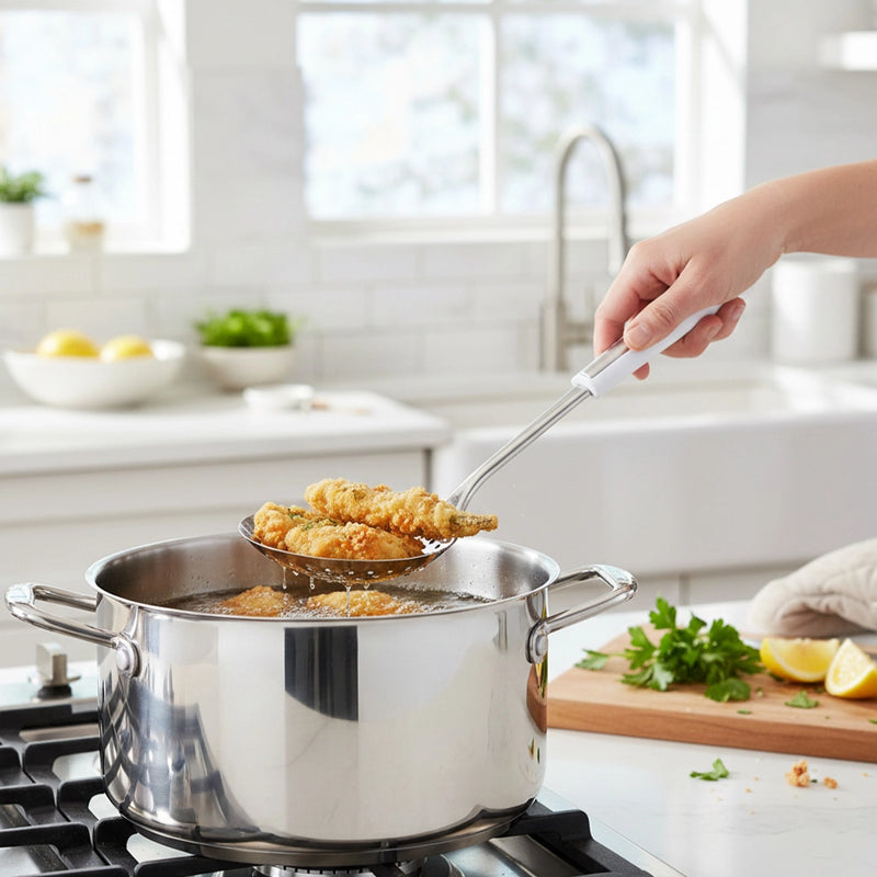 Habitat Stainless Steel Skimmer – Durable Kitchen Utensil for Frying, Boiling, Draining, and Serving Foods