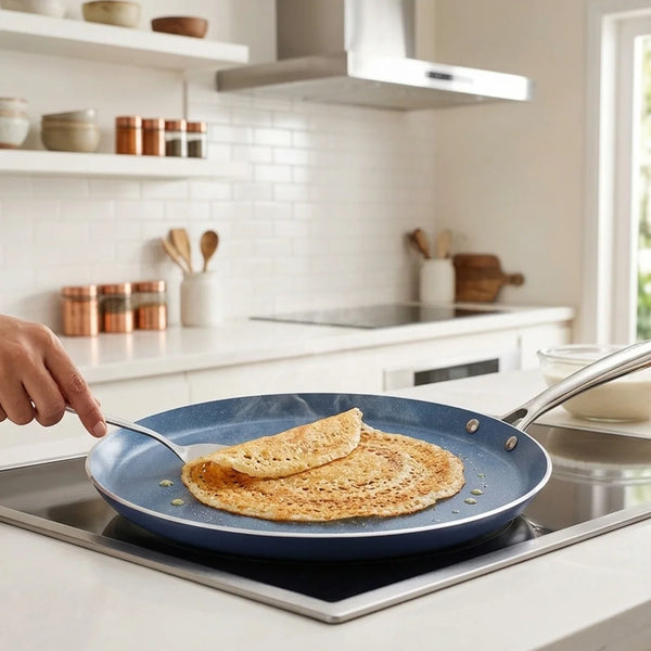 Habitat Ceramic Tawa with Casted Stainless Steel Handle – 28cm Non-Stick Flat Pan for Cooking Rotis, Pancakes, and Crepes