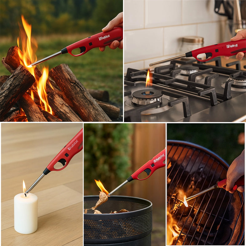 Habitat Refillable Gas Lighter – Red Kitchen Lighter for Gas Stove, Candle, Outdoor Cooking, and Camping