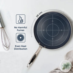 Habitat Ceramic Tawa with Casted Stainless Steel Handle – 28cm Non-Stick Flat Pan for Cooking Rotis, Pancakes, and Crepes