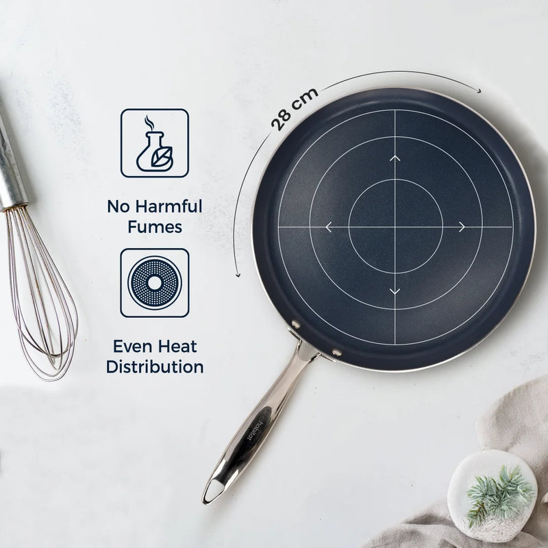 Habitat Ceramic Tawa with Casted Stainless Steel Handle – 28cm Non-Stick Flat Pan for Cooking Rotis, Pancakes, and Crepes