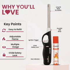 Habitat Gas Lighter with Refill Can – Kitchen and Outdoor Lighter for Gas Stove, Candle, BBQ, and Camping