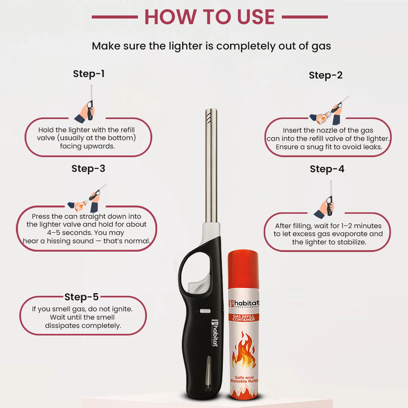 Habitat Gas Lighter with Refill Can – Kitchen and Outdoor Lighter for Gas Stove, Candle, BBQ, and Camping