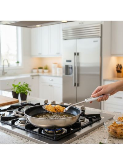 Stainless Steel Skimmer – Durable Kitchen Utensil for Frying, Boiling, Draining, and Serving Foods