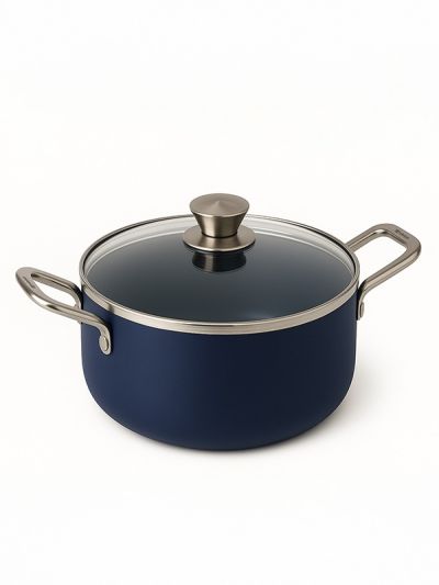 Habitat Ceramic Cookpot with Stainless Steel Handle & Glass Lid – 24cm Non-Stick Cookware for Stovetop Cooking